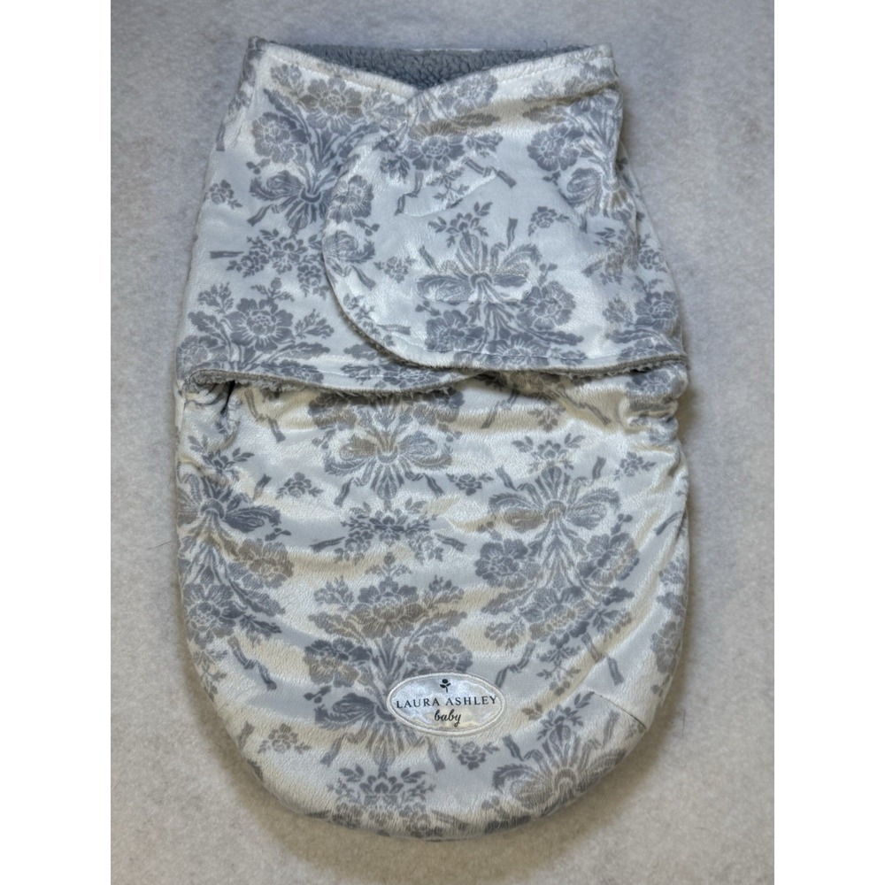 Laura Ashley Baby Swaddle Sleep Sack Gray Floral Hook & Loop Closure Newborn